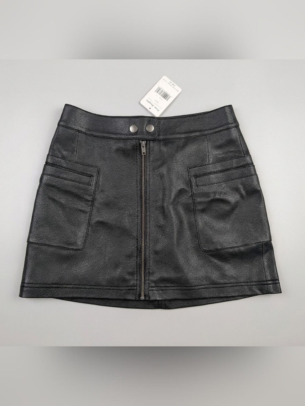 Free People Black Faux Leather Mini Skirt with Front Zip